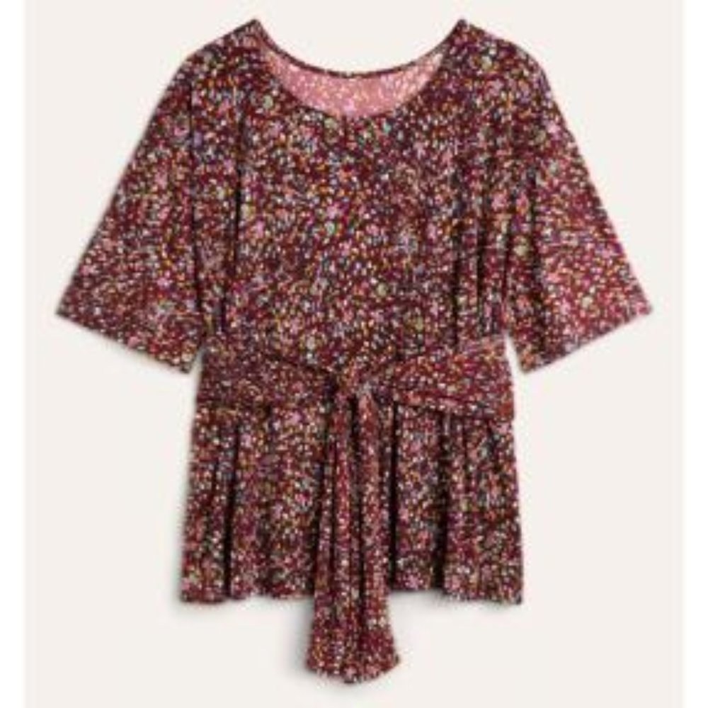 Molly and Isadora Tie-Front Top 4X burgundy and pink